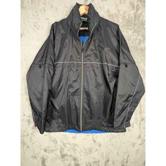 Nike Windbreaker Jacket Men's Large Softshell Full Zip Black Color Lined - Picture 1 of 9
